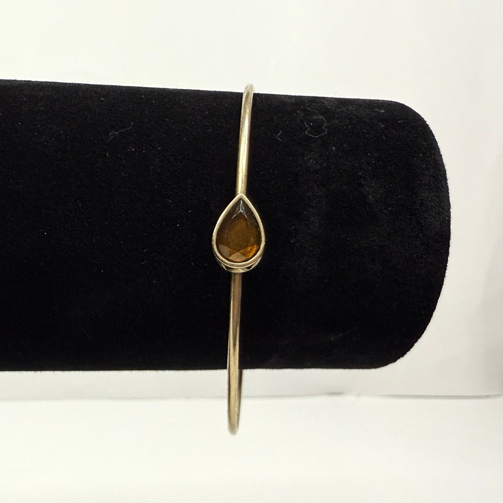 Amber Teardrop Gemstone Bangle Bracelet Gold Tone Fashion Jewelry Wrist Sz 7.5